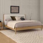 خرید اینترنتی و قیمت تخت خواب مینیمال و ساده چوبی دو نفره یک نفره لینا با تاج پارچه ی